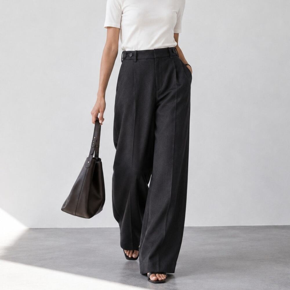 Banana Republic Pants Womens 10 Dark Gray Wool High-rise Wide Leg Dress Trouser